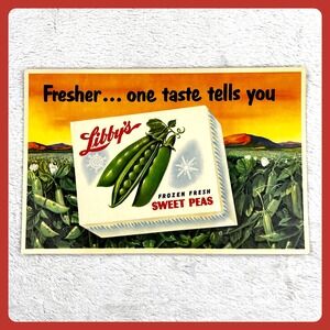 1950s Libby's‎ Frozen Sweet Peas Vintage Advertising Sign 14" Store Display USA